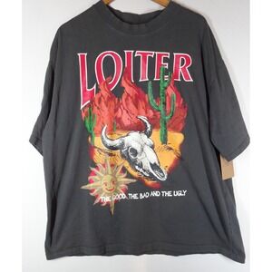 Loiter The Good Bad Ugly T-Shirt 2XL Charcoal Grey Steer Skull Streetwear